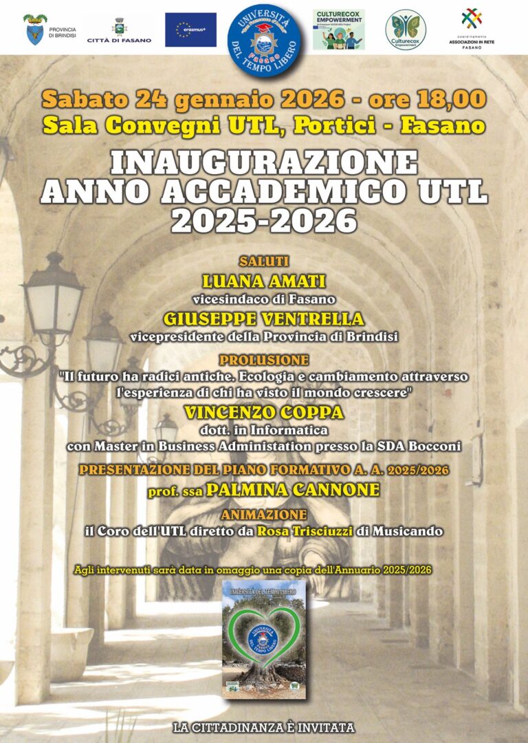 L’UTL inaugura il XXVIII Anno Accademico 2025-26 L’UTL inaugura il XXVIII Anno Accademico 2025-26 - Osservatorio Fasano