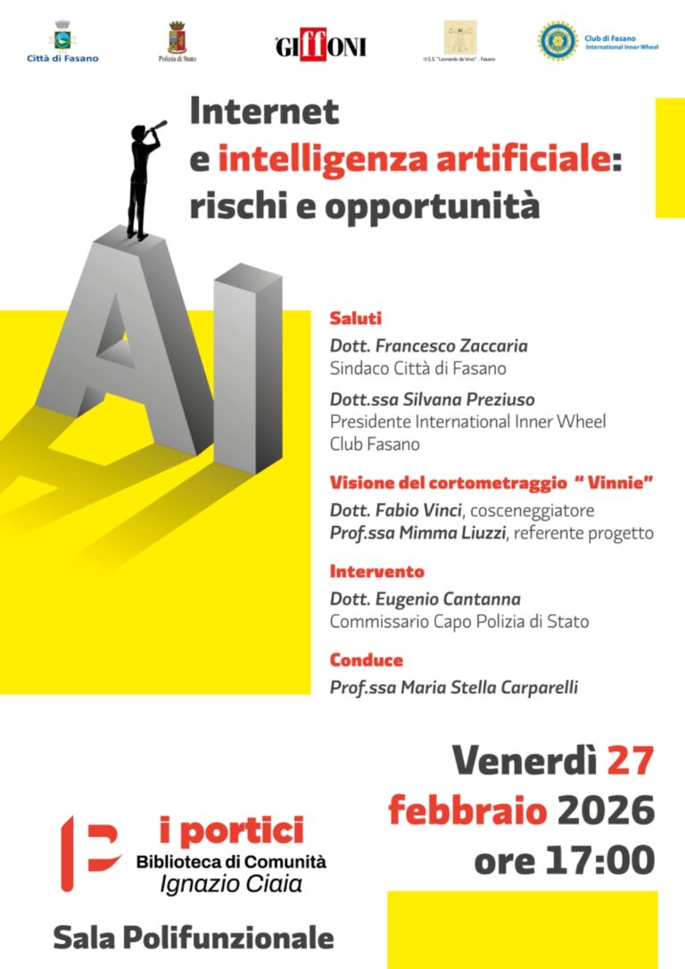 Internet e Intelligenza Artificiale: a Fasano un incontro su sfide e opportunità del futuro digitale Internet e Intelligenza Artificiale: a Fasano un incontro su sfide e opportunità del futuro digitale - Osservatorio Fasano