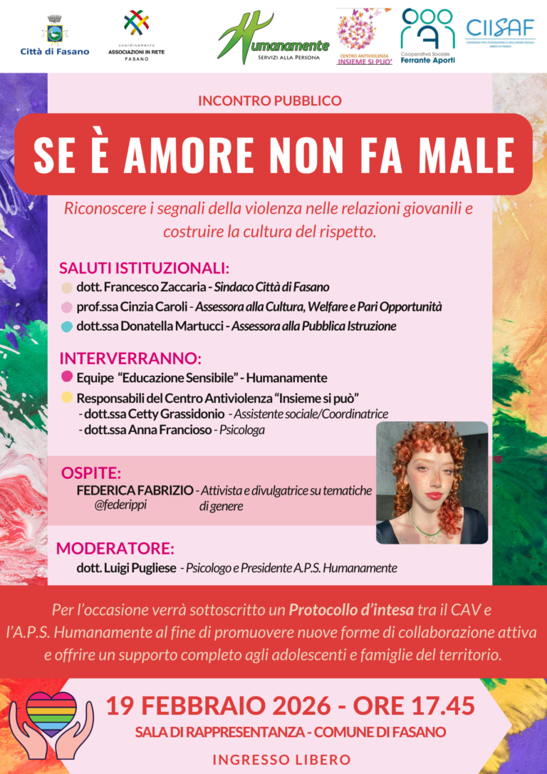 “Se è amore non fa male – Riconoscere i segnali della violenza nelle relazioni giovanili e costruire la cultura del rispetto” - Osservatorio Fasano