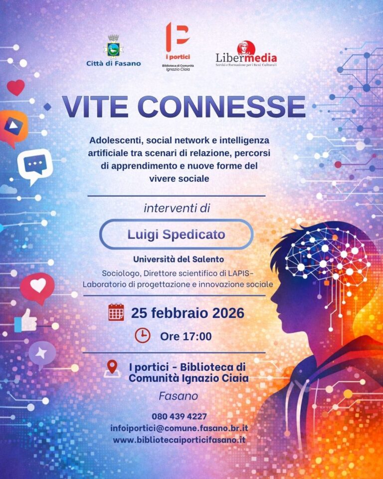 “Vite Connesse”: a Fasano una giornata di riflessione su adolescenti, social network e intelligenza artificiale “Vite Connesse”: a Fasano una giornata di riflessione su adolescenti, social network e intelligenza artificiale - Osservatorio Fasano