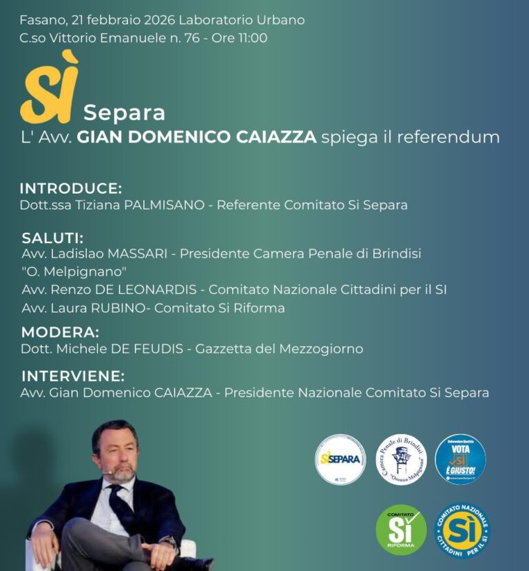 Separazione delle carriere, a Fasano l’avv. Gian Domenico Caiazza spiega la riforma - Osservatorio Fasano