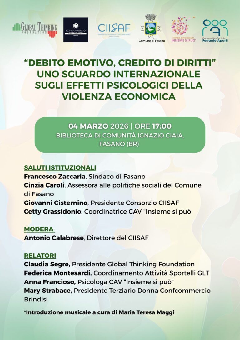 Violenza economica: quando il denaro diventa catena. Convegno a Fasano Violenza economica: quando il denaro diventa catena. Convegno a Fasano - Osservatorio Fasano