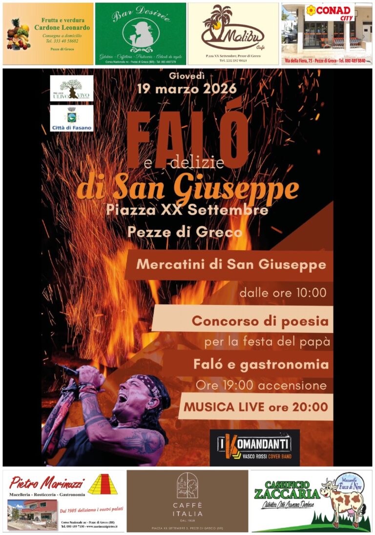 Falò e delizie di S. Giuseppe 2026 Falò e delizie di S. Giuseppe 2026 - Osservatorio Fasano