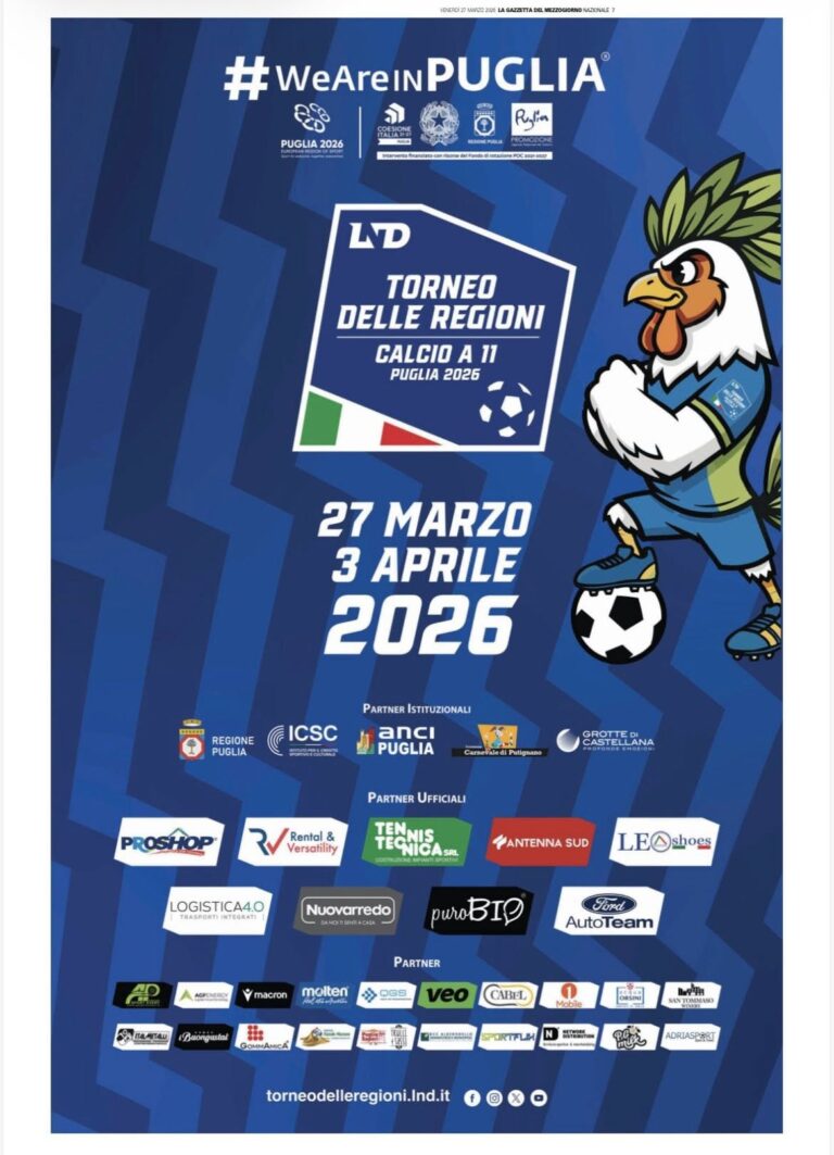 Il Torneo delle Regioni 2026 sbarca a Fasano: il grande calcio giovanile al “Vito Curlo” Il Torneo delle Regioni 2026 sbarca a Fasano: il grande calcio giovanile al "Vito Curlo" - Osservatorio Fasano