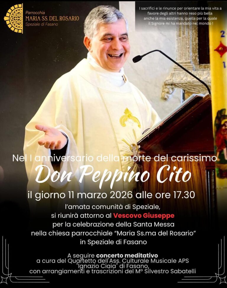 Un anno senza Don Peppino Cito: Speziale si stringe nel ricordo del suo amato parroco Un anno senza Don Peppino Cito: Speziale si stringe nel ricordo del suo amato parroco - Osservatorio Fasano