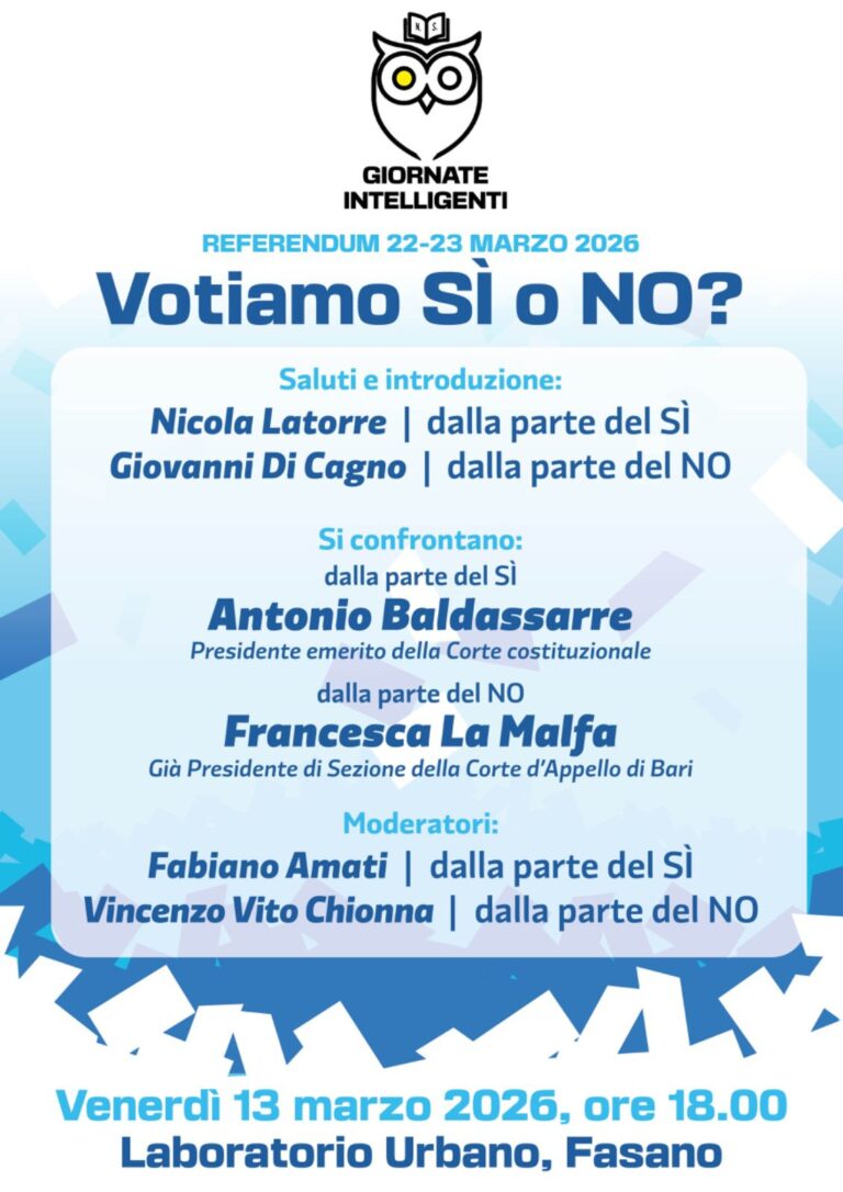Referendum 2026: a Fasano un confronto tra esperti per capire se votare "Sì" o "No" - Osservatorio Fasano