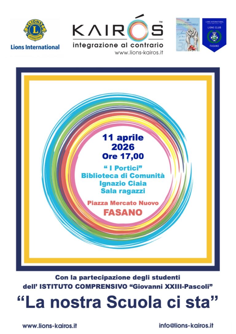 Il Lions Club Fasano con l’iniziativa “La nostra Scuola ci sta” promuove l’integrazione scolastica e sociale dei ragazzi - Osservatorio Fasano