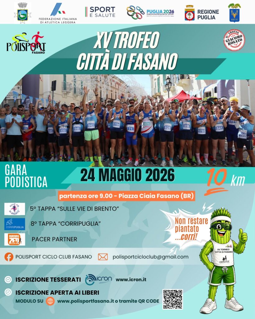 Fasano si prepara al XV Trofeo Città di Fasano: domenica 24 maggio torna la grande festa del podismo pugliese - Osservatorio Fasano Fasano si prepara al XV Trofeo Città di Fasano: domenica 24 maggio torna la grande festa del podismo pugliese - Osservatorio Fasano