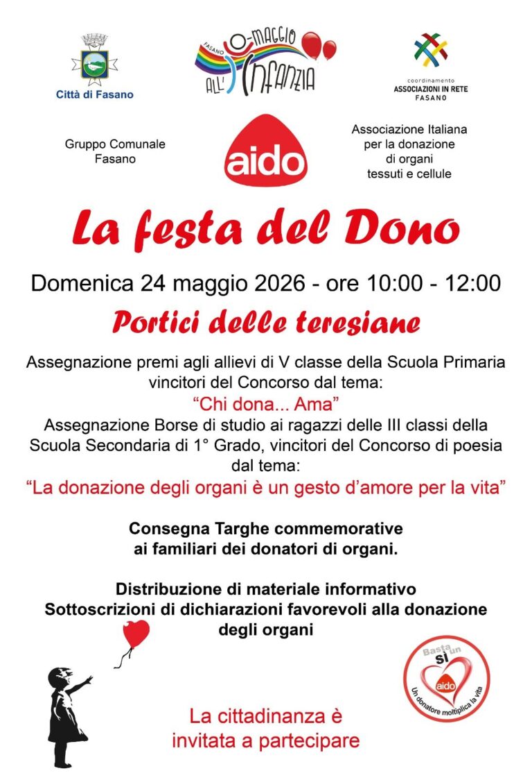 Fasano celebra la solidarietà: ai Portici delle Teresiane torna “La Festa del Dono” Fasano celebra la solidarietà: ai Portici delle Teresiane torna "La Festa del Dono" - Osservatorio Fasano