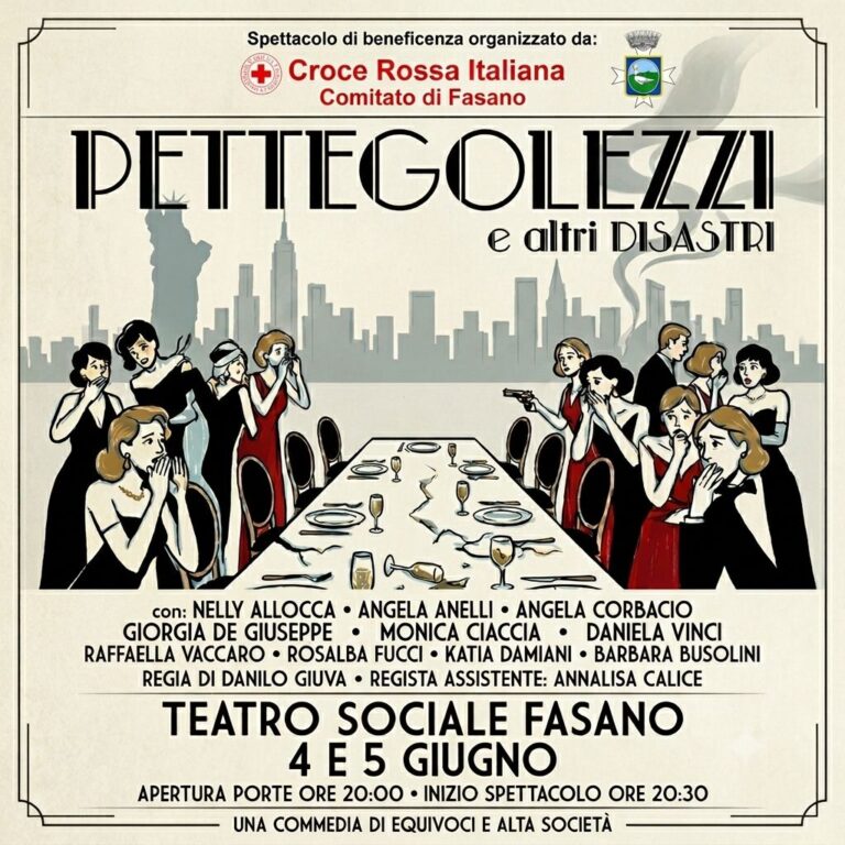 Segreti, risate e grande solidarietà: al Teatro Sociale di Fasano va in scena “Pettegolezzi e altri disastri” per la Croce Rossa Segreti, risate e grande solidarietà: al Teatro Sociale di Fasano va in scena "Pettegolezzi e altri disastri" per la Croce Rossa - Osservatorio Fasano