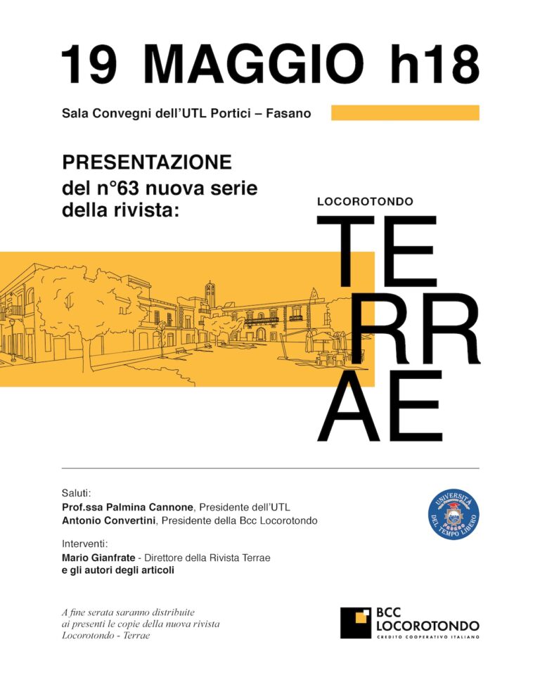 TERRAE n. 63: la memoria e il futuro del territorio raccontati dalla Banca di Credito Cooperativo di Locorotondo - Osservatorio Fasano