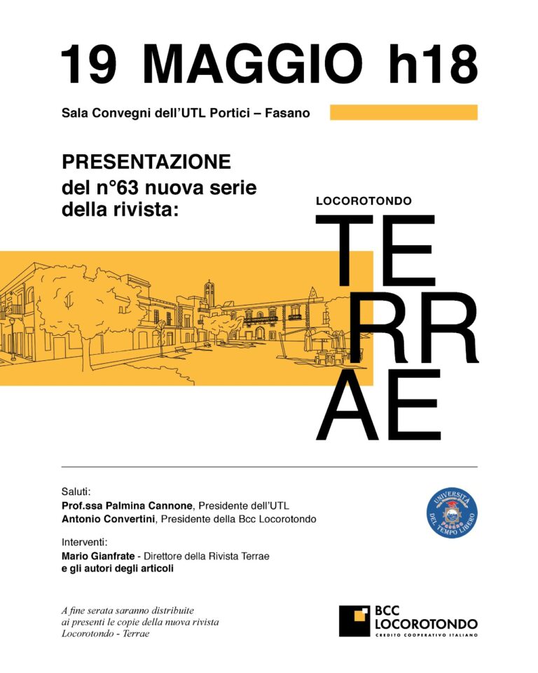 TERRAE n. 63: la memoria e il futuro del territorio raccontati dalla Banca di Credito Cooperativo di Locorotondo - Osservatorio Fasano