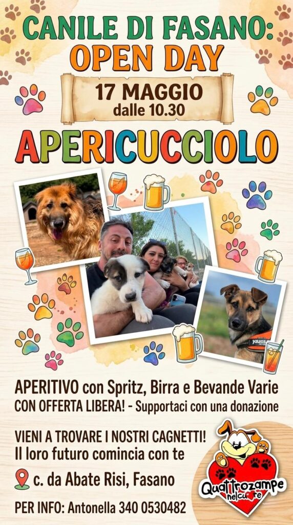 Un brindisi alla speranza: torna l’open day al Canile di Fasano Un brindisi alla speranza: torna l'open day al Canile di Fasano - Osservatorio Fasano