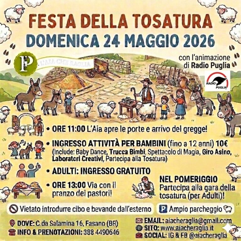 Festa della Tosatura 2026: domenica 24 maggio tornano le antiche tradizioni a Salamina - Osservatorio Fasano