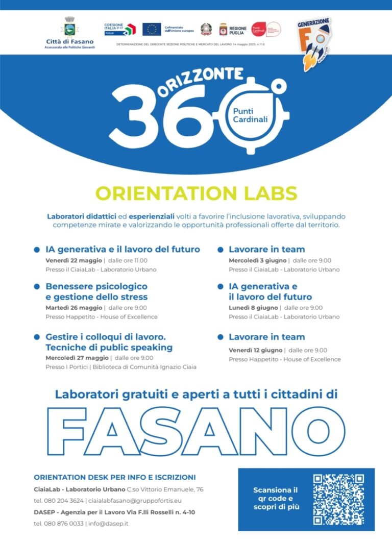 Progetto Orizzonte 360°: nuovi laboratori gratuiti per la cittadinanza - Osservatorio Fasano