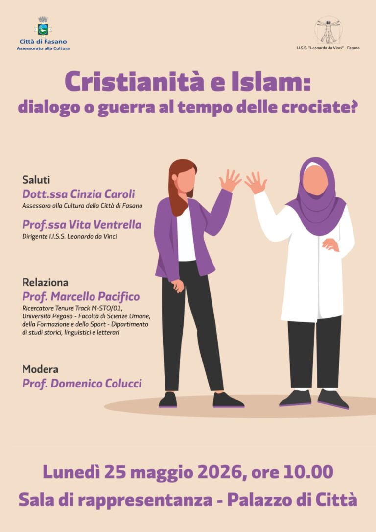 Cristianità e Islam tra passato e attualità: a Palazzo di Città un incontro di riflessione per le scuole Cristianità e Islam tra passato e attualità: a Palazzo di Città un incontro di riflessione per le scuole - Osservatorio Fasano