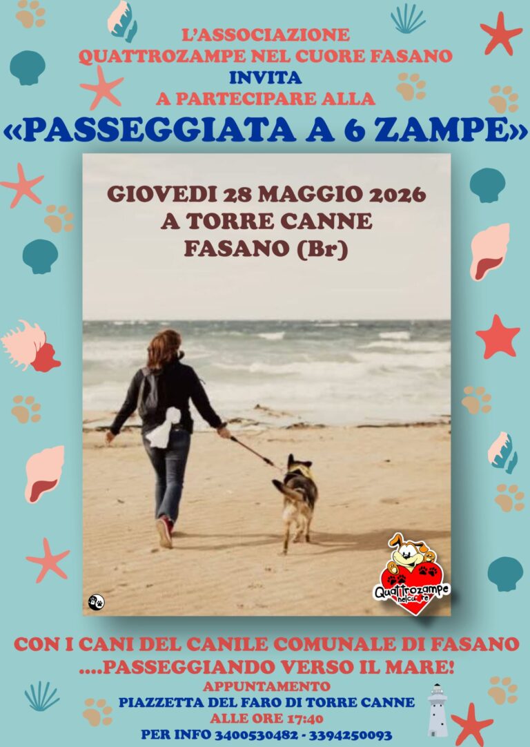 A Torre Canne si cammina insieme: torna la «Passeggiata a 6 zampe» A Torre Canne si cammina insieme: torna la «Passeggiata a 6 zampe» - Osservatorio Fasano