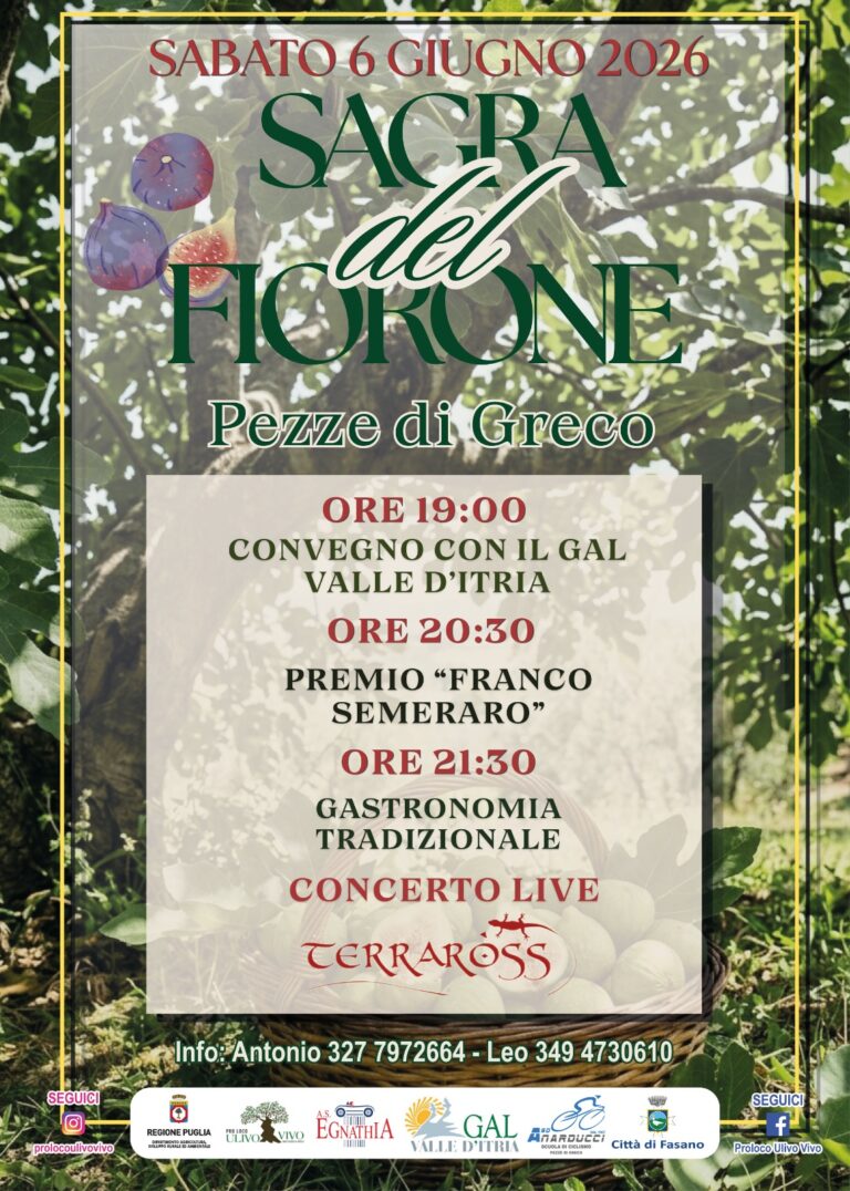 Torna il gusto e la tradizione con la “Sagra del Fiorone 2026” Torna il gusto e la tradizione con la “Sagra del Fiorone 2026” - Osservatorio Fasano