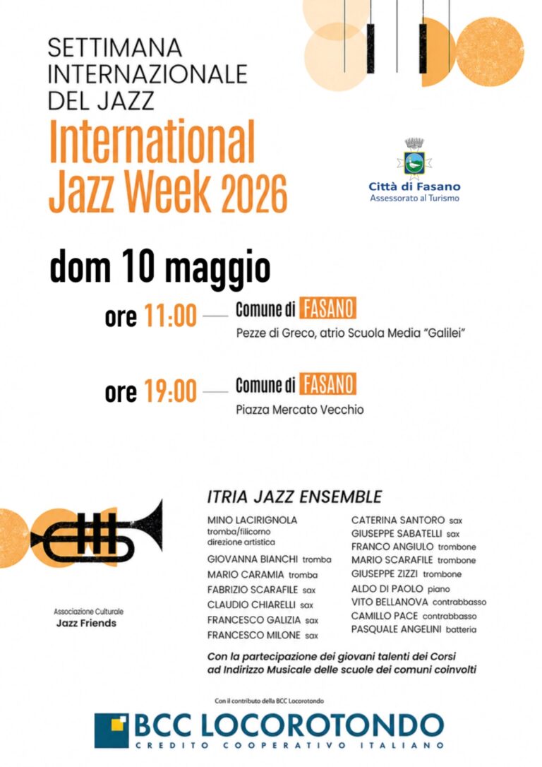 Fasano celebra la "Settimana Internazionale del Jazz": due appuntamenti imperdibili con l'Itria Jazz Ensemble - Osservatorio Fasano