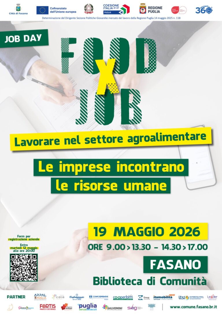 “Food X Job”: il 19 maggio si terrà il primo Job Day del comparto agroalimentare  - Osservatorio Fasano