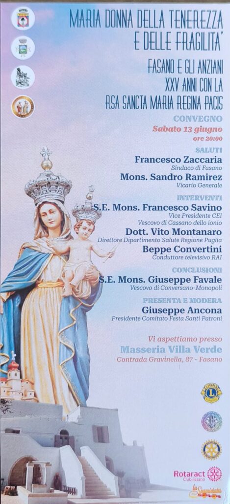 Maria, Donna della Tenerezza: a Fasano il tradizionale convegno della Festa Patronale celebra 25 anni di cura e accoglienza Maria, Donna della Tenerezza: a Fasano il tradizionale convegno della Festa Patronale celebra 25 anni di cura e accoglienza - Osservatorio Fasano