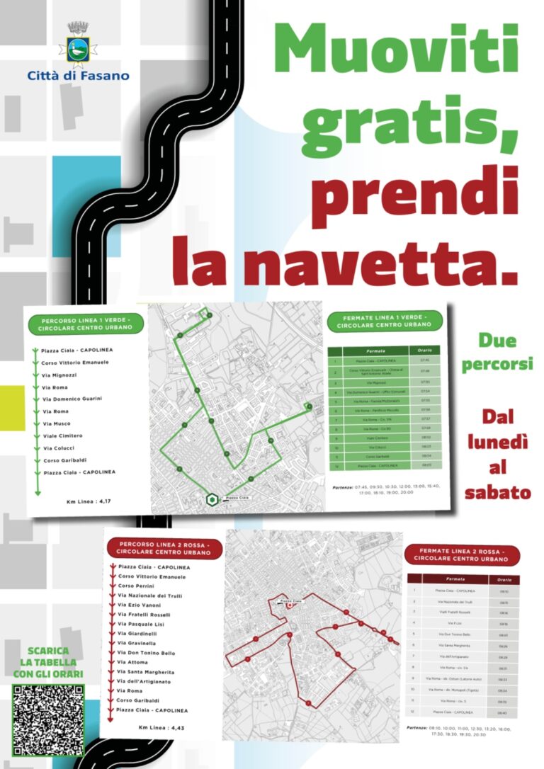 Trasporto Pubblico Locale: attive due linee gratuite dal lunedì al sabato Trasporto Pubblico Locale: attive due linee gratuite dal lunedì al sabato - Osservatorio Fasano