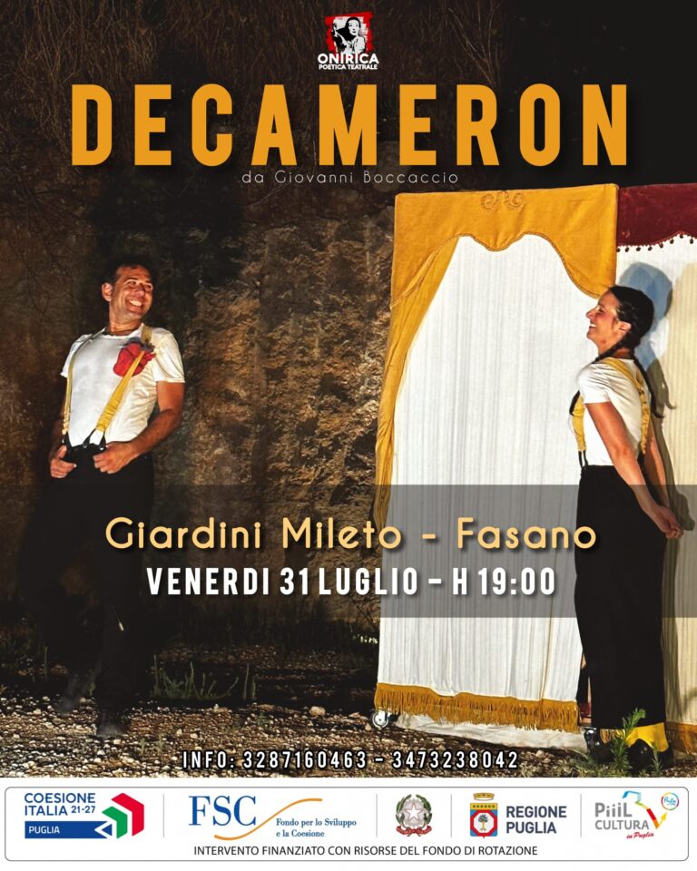 Sotto la luna piena il teatro prende vita: il Decameron sbarca ai Giardini Mileto di Fasano Sotto la luna piena il teatro prende vita: il Decameron sbarca ai Giardini Mileto di Fasano - Osservatorio Fasano