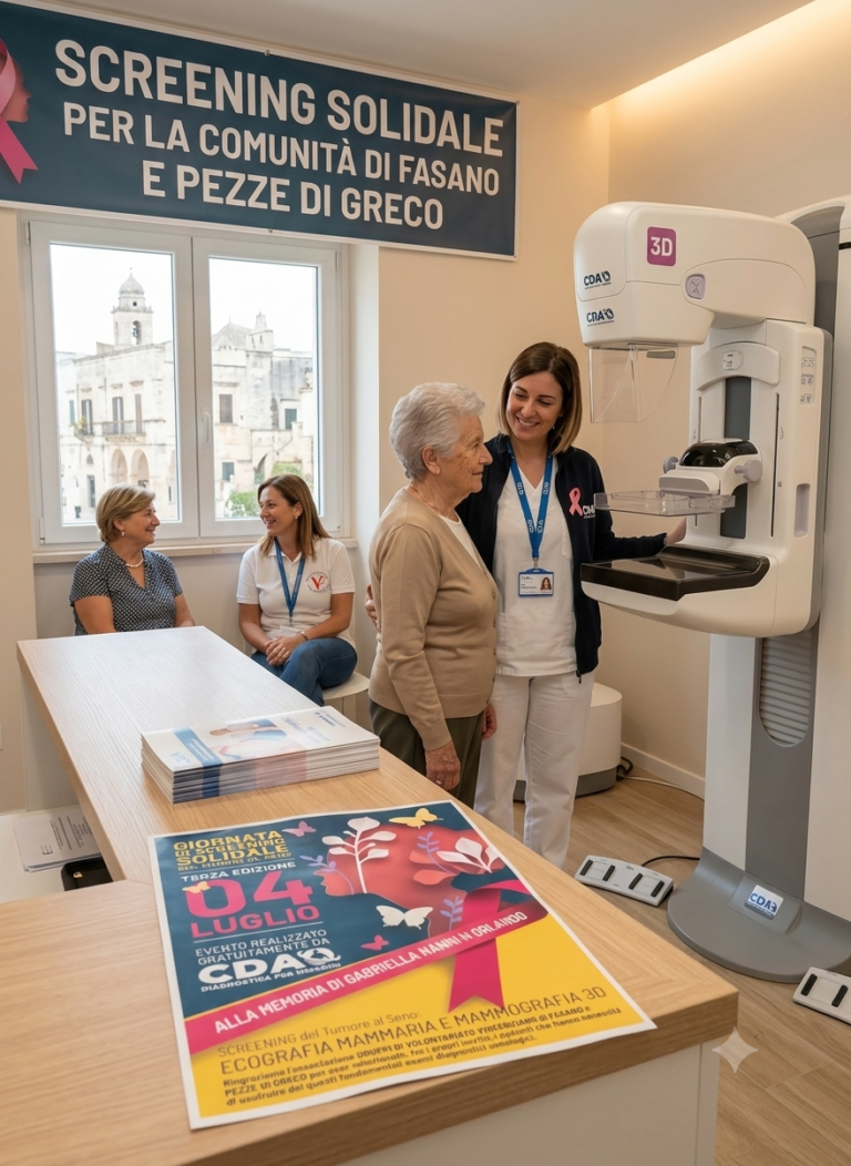 Prevenzione e solidarietà a Fasano: successo per la terza Giornata di Screening del Tumore al Seno Immagine generata con IA a scopo illustrativo