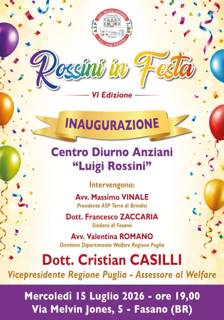 Il Vicepresidente della Regione Puglia Cristian Casilli a Fasano: inaugurerà il primo Centro Diurno per Anziani della città Il Vicepresidente della Regione Puglia Cristian Casilli a Fasano: inaugurerà il primo Centro Diurno per Anziani della città - Osservatorio Fasano