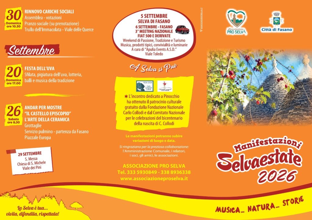 Al via il cartellone dell’estate 2026 della Pro Selva - Osservatorio Fasano Al via il cartellone dell’estate 2026 della Pro Selva - Osservatorio Fasano
