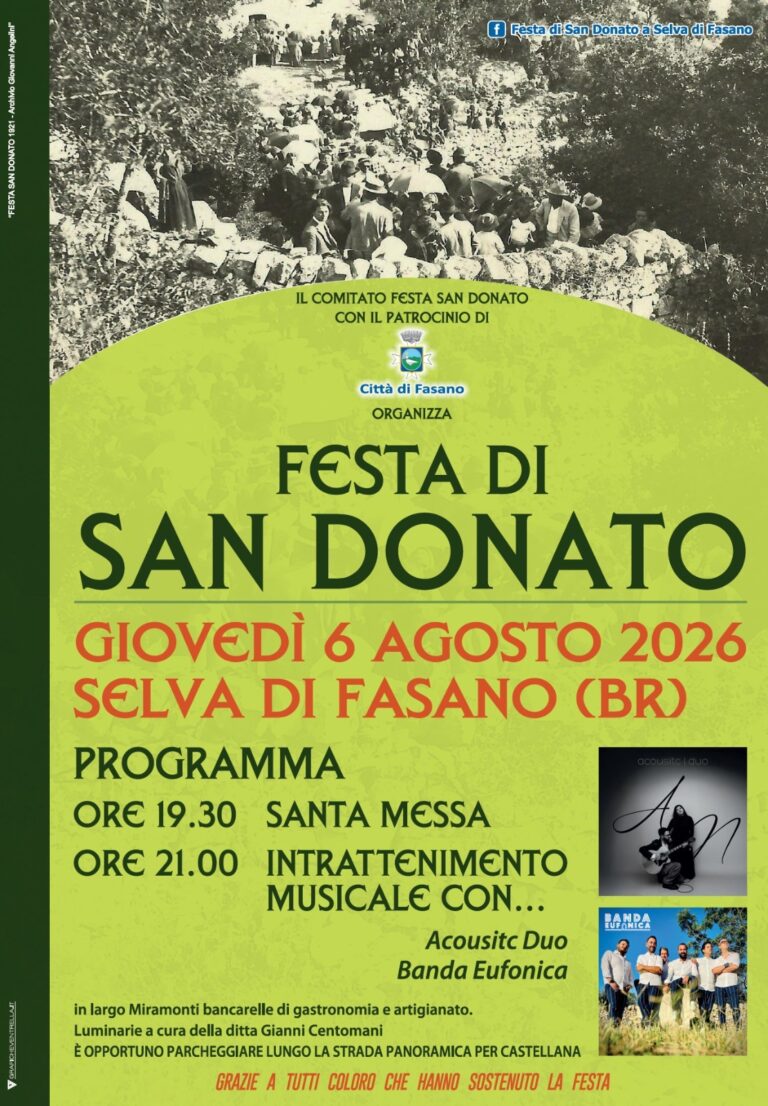 Il 6 agosto ritorna la festa di San Donato a Selva di Fasano - Osservatorio Fasano