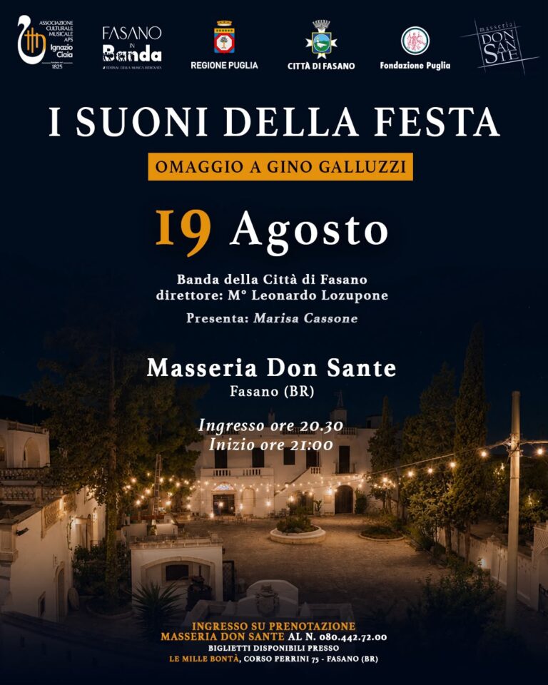 “I Suoni della Festa”: a Masseria Don Sante una serata di musica e gusto in omaggio a Gino Galluzzi - Osservatorio Fasano