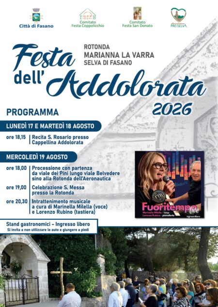 Alla Selva di Fasano si rinnova la tradizione: al via la Festa dell’Addolorata a Coppolicchio Alla Selva di Fasano si rinnova la tradizione: al via la Festa dell’Addolorata a Coppolicchio - Osservatorio Fasano