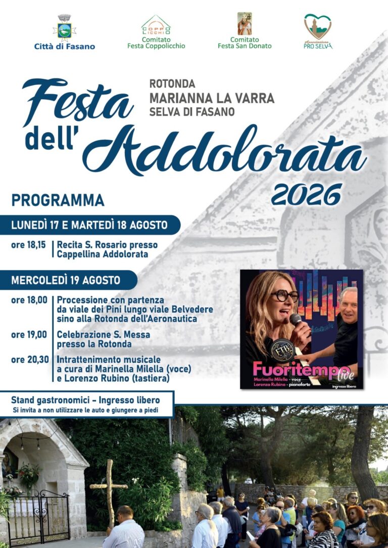 Alla Selva di Fasano si rinnova la tradizione: al via la Festa dell’Addolorata a Coppolicchio Alla Selva di Fasano si rinnova la tradizione: al via la Festa dell’Addolorata a Coppolicchio - Osservatorio Fasano