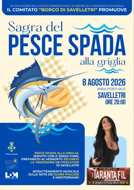A Savelletri torna la Sagra del Pesce Spada: appuntamento a sabato 8 agosto A Savelletri torna la Sagra del Pesce Spada: appuntamento a sabato 8 agosto - Osservatorio Fasano