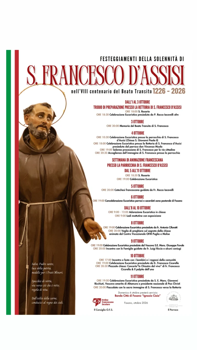 Festeggiamenti della Solennità di San Francesco d’Assisi a Fasano Festeggiamenti della Solennità di San Francesco d'Assisi a Fasano - Osservatorio Fasano