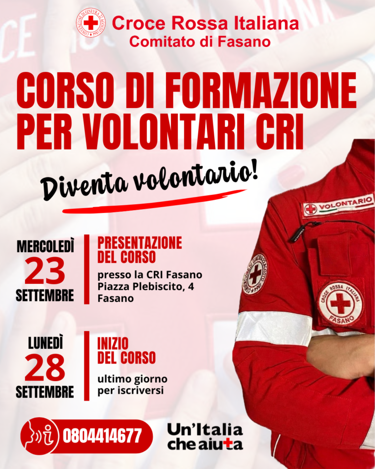 Il Comitato di Fasano apre le porte al nuovo corso di accesso per diventare volontari di Croce Rossa Il Comitato di Fasano apre le porte al nuovo corso di accesso per diventare volontari di Croce Rossa - Osservatorio Fasano