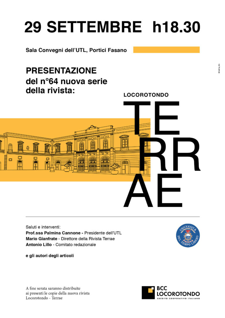 TERRAE n. 64: la memoria e il futuro del territorio raccontati dalla Banca di Credito Cooperativo di Locorotondo TERRAE n. 64: la memoria e il futuro del territorio raccontati dalla Banca di Credito Cooperativo di Locorotondo - Osservatorio Fasano