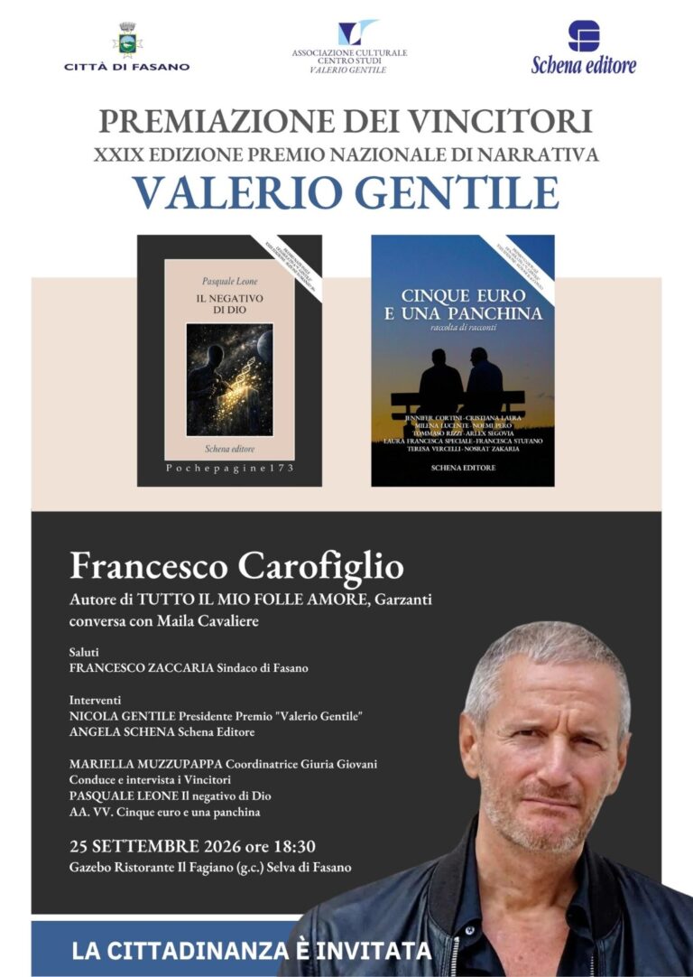 Premiazione della XXIX Edizione del Premio Nazionale di Narrativa “Valerio Gentile” Premiazione della XXIX Edizione del Premio Nazionale di Narrativa "Valerio Gentile" - Osservatorio Fasano