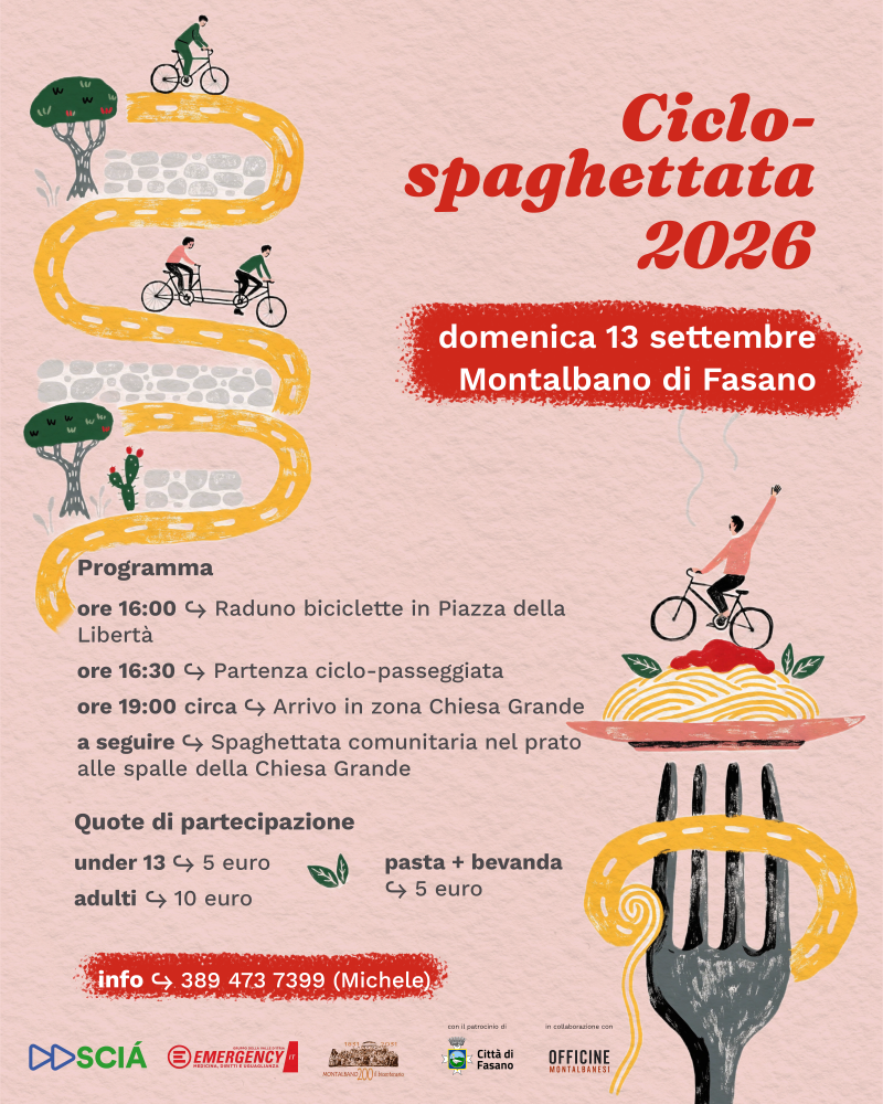 Montalbano, tutto pronto per la “Ciclospaghettata” - Osservatorio Fasano Montalbano, tutto pronto per la “Ciclospaghettata” - Osservatorio Fasano
