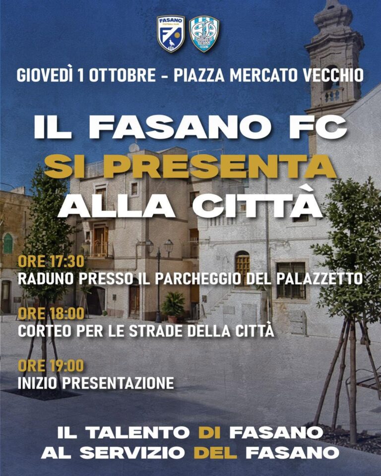 Il Fasano FC si presenta alla città: giovedì 1° ottobre la grande festa in Piazza Mercato Vecchio Il Fasano FC si presenta alla città: giovedì 1° ottobre la grande festa in Piazza Mercato Vecchio - Osservatorio Fasano