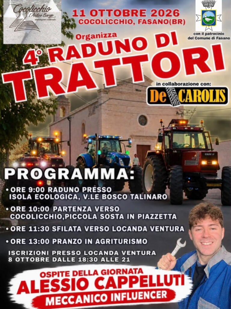 Torna a Cocolicchio il Raduno dei Trattori: motori, tradizione rurale e la partecipazione dell’influencer Alessio Capelluti - Osservatorio Fasano