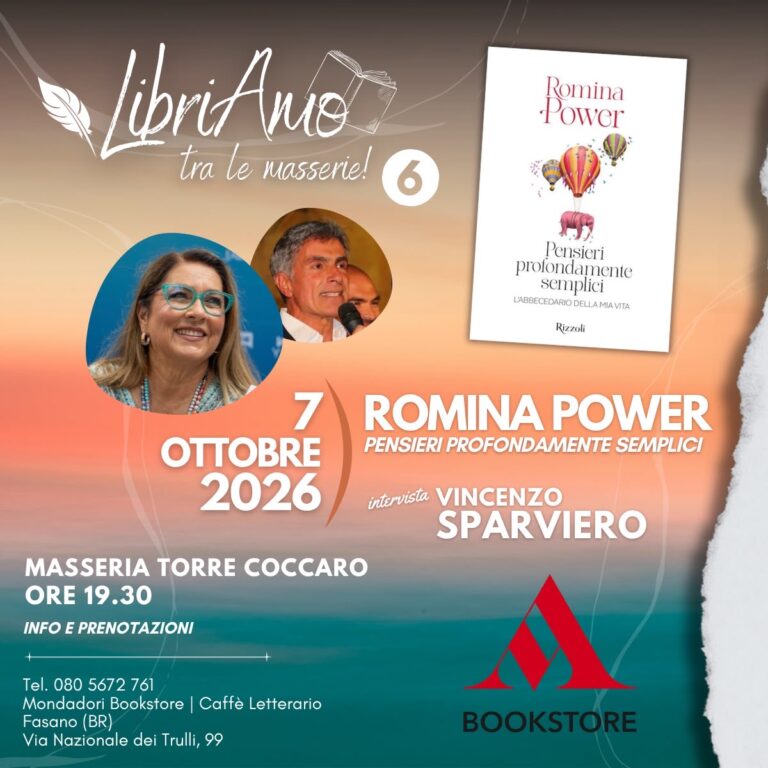 Via alla sesta edizione di “LibriAmo… tra le masserie!” con Romina Power Via alla sesta edizione di “LibriAmo… tra le masserie!” con Romina Power - Osservatorio Fasano