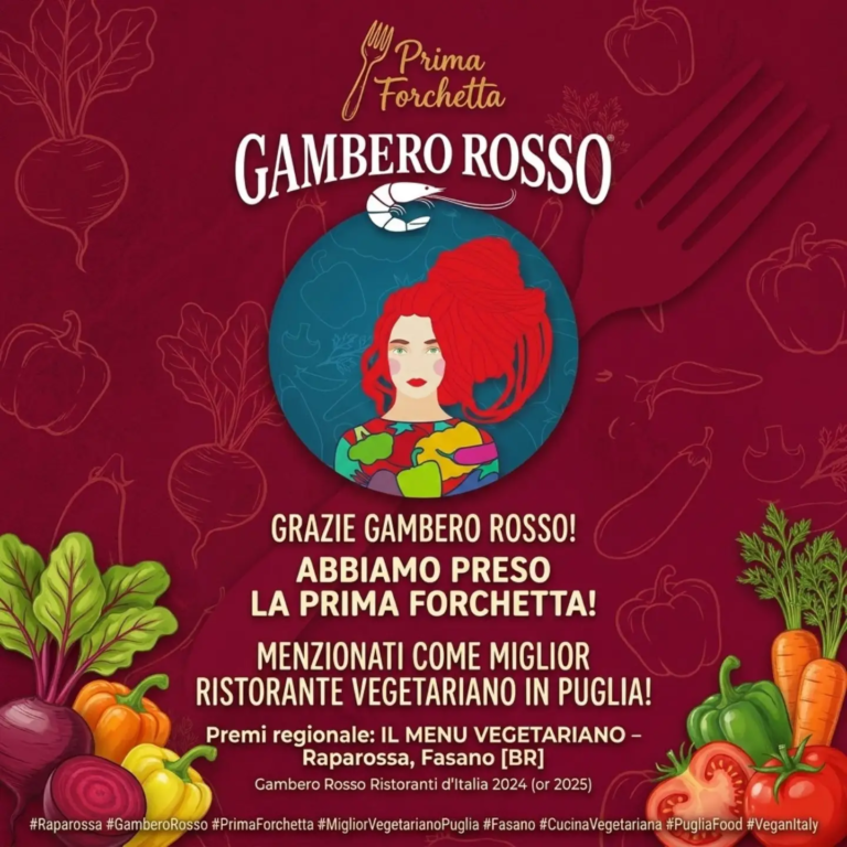 Il sogno vegan di Raparossa conquista la Puglia: arriva la Prima Forchetta del Gambero Rosso Il sogno vegan di Raparossa conquista la Puglia: arriva la Prima Forchetta del Gambero Rosso - Osservatorio Fasano