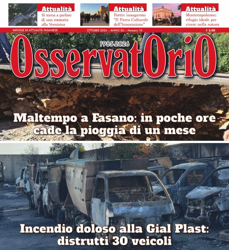 In edicola il nuovo numero di “Osservatorio”: dal maltempo alla cronaca, un mese di fatti e storie fasanesi In edicola il nuovo numero di “Osservatorio”: dal maltempo alla cronaca, un mese di fatti e storie fasanesi - Osservatorio Fasano