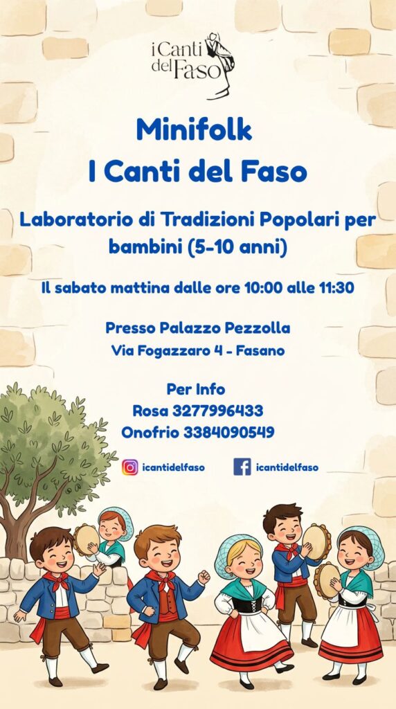 Tradizione e nuove generazioni: a Fasano nasce il laboratorio “Minifolk” Tradizione e nuove generazioni: a Fasano nasce il laboratorio "Minifolk" - Osservatorio Fasano