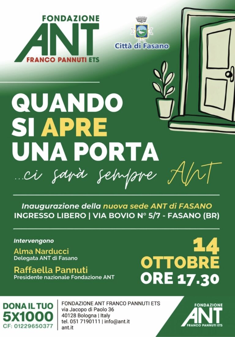 SI INAUGURA LA NUOVA SEDE DELLA FONDAZIONE ANT DELEGAZIONE DI FASANO - Osservatorio Fasano