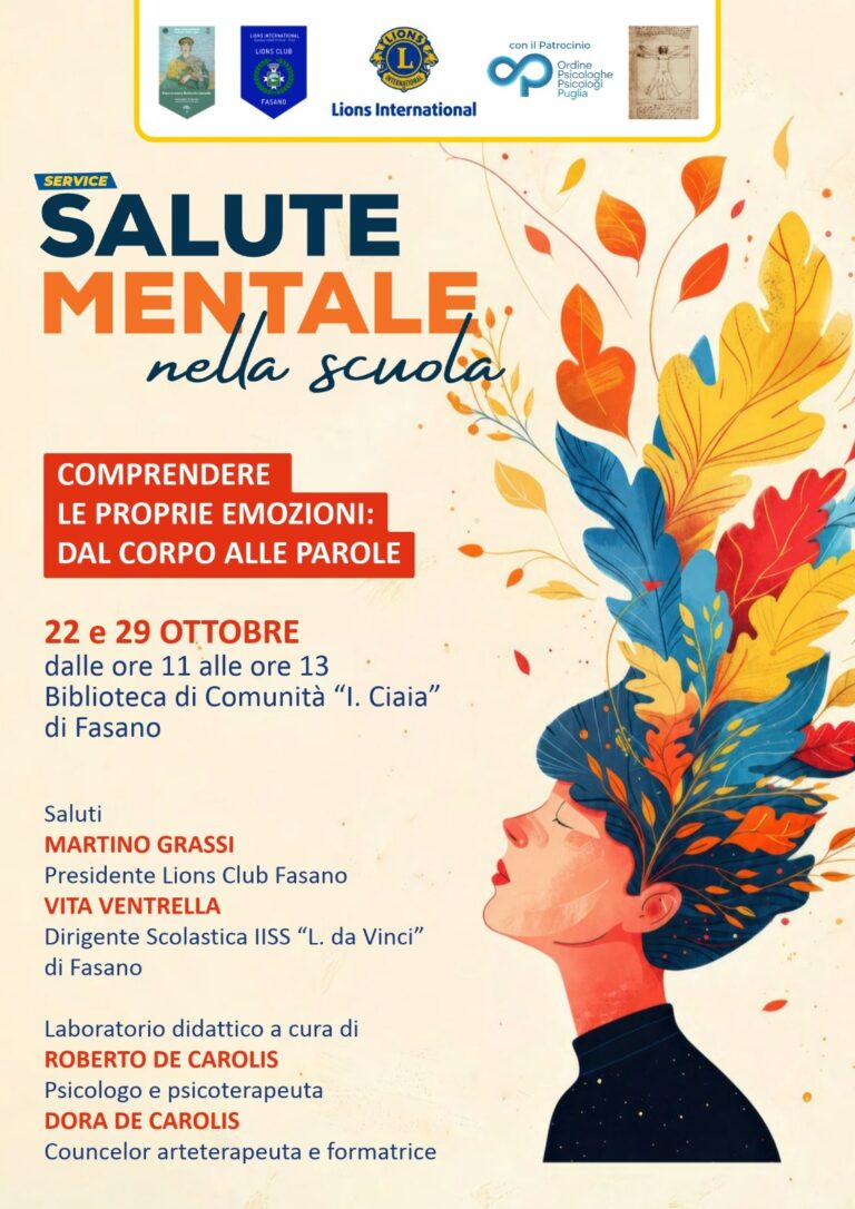 Mese del Benessere Psicologico: il Lions Club Fasano promuove la salute mentale nelle scuole - Osservatorio Fasano