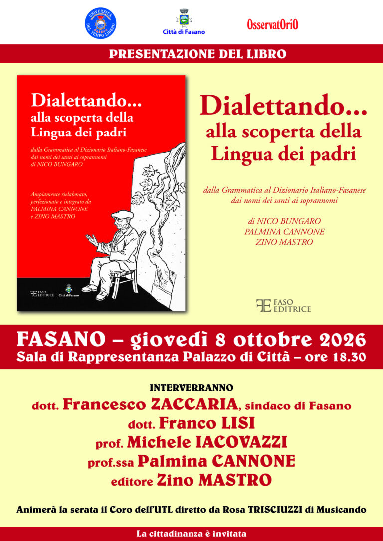 Presentazione del libro “Dialettando… alla scoperta della Lingua dei padri” Presentazione del libro "Dialettando... alla scoperta della Lingua dei padri" - Osservatorio Fasano