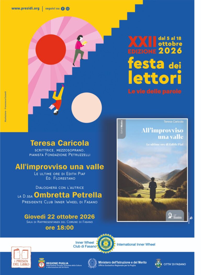 “All’improvviso una valle”: a Fasano la presentazione del libro di Teresa Caricola dedicato ad Edith Piaf "All'improvviso una valle": a Fasano la presentazione del libro di Teresa Caricola dedicato ad Edith Piaf - Osservatorio Fasano